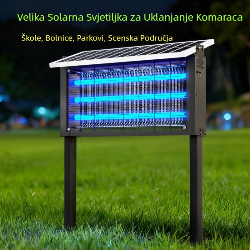 Solarna lampa za komarce za vanjsku upotrebu — vodootporna, električni šok za ubijanje; pokrivenost 100–400 m²; punjiva baterija 1500 mAh+; baterija je uklonjiva.