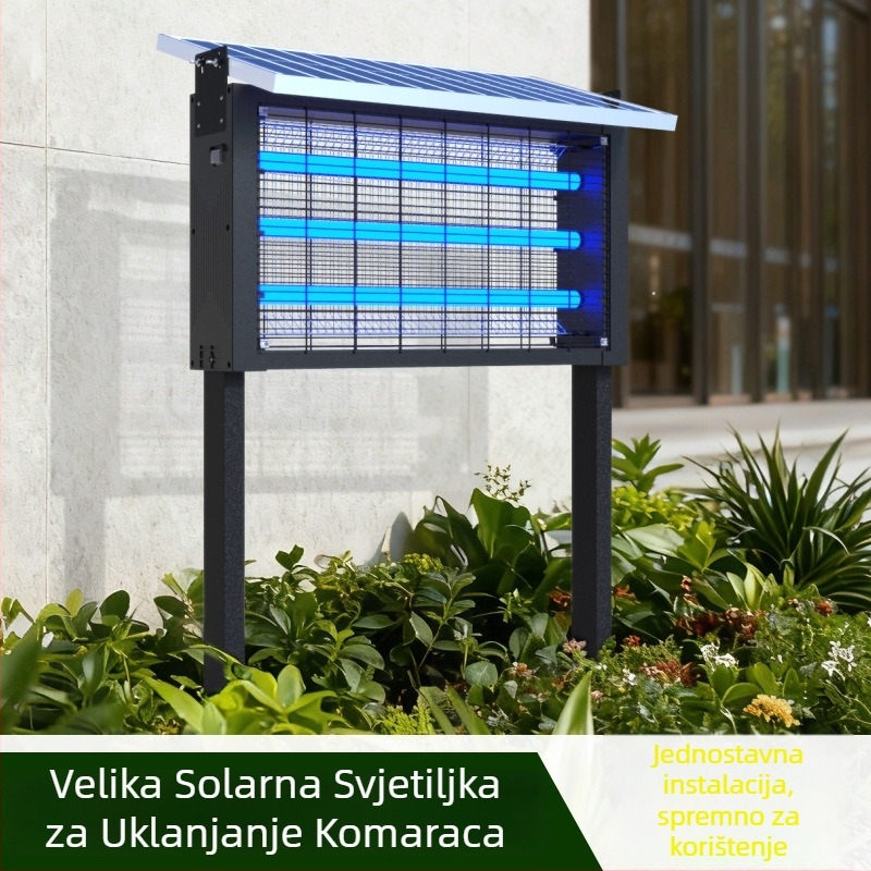 Solarna lampa za komarce za vanjsku upotrebu — vodootporna, električni šok za ubijanje; pokrivenost 100–400 m²; punjiva baterija 1500 mAh+; baterija je uklonjiva.