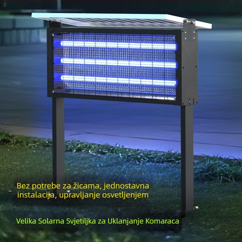 Solarna lampa za komarce za vanjsku upotrebu — vodootporna, električni šok za ubijanje; pokrivenost 100–400 m²; punjiva baterija 1500 mAh+; baterija je uklonjiva.