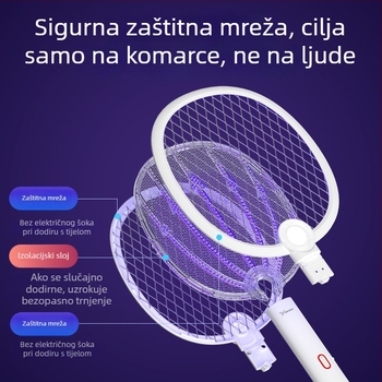 Električna hvatač komaraca za kućnu upotrebu - dvostruka funkcija: hvatač komaraca i muha uz UV svjetlo za privlačenje i uništenje, ugrađena baterija 801-1000 mAh, autonomija 1-3 h, punjenje 5-8 h.