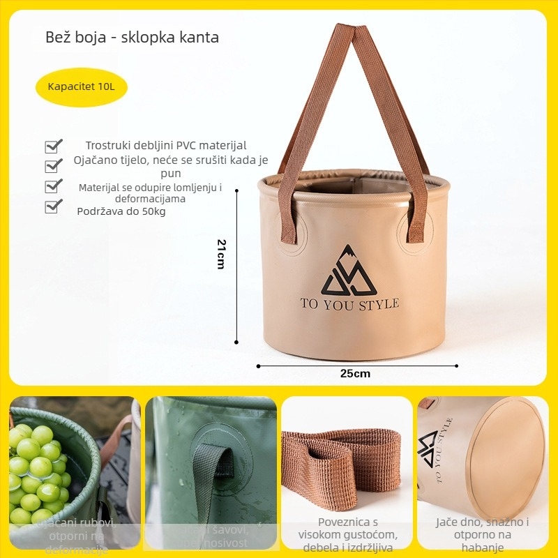 Sklopiva vanjska vodena torba, 10–20 L, PVC, vodootporna, za kampiranje, ribolov i pranje automobila