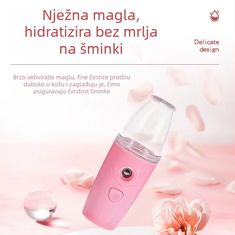 Nano raspršivač za hidrataciju lica, hladna magla, prijenosni ovlaživač s USB napajanjem, 1. brzina, vrijeme magle do 10 sekundi, autonomija 1–3 sata, ugrađena baterija 100–300 mAh