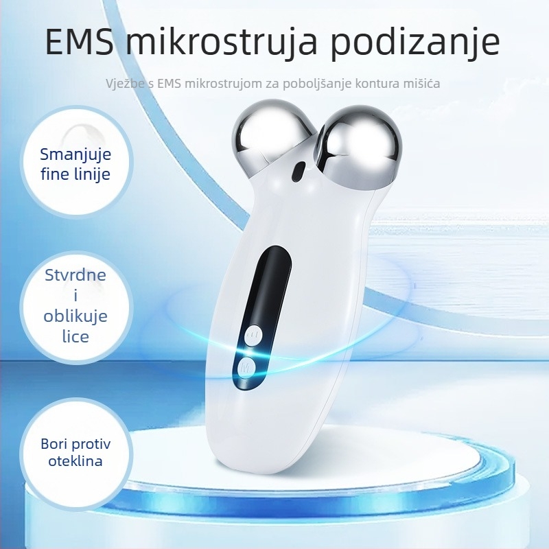 EMS vibracijski valjak masažer za kućnu upotrebu, podizanje kože, konturiranje lica, njega vrata, električni tonirajući uređaj (Ugrađena baterija 300–500 mAh, prenosni, IPX0)