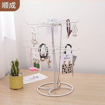 Okretni stalak za nakit od kovanog željeza, podni stojeći, 2 etaže, odvojivo skladište za naušnice i narukvice