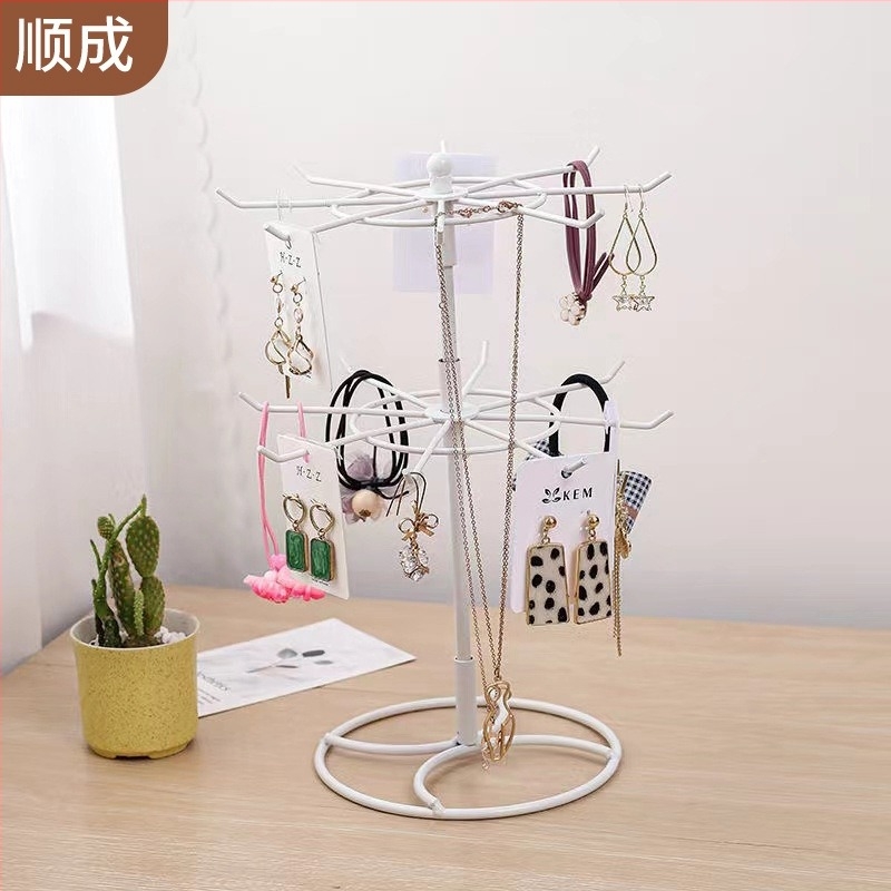 Okretni stalak za nakit od kovanog željeza, podni stojeći, 2 etaže, odvojivo skladište za naušnice i narukvice