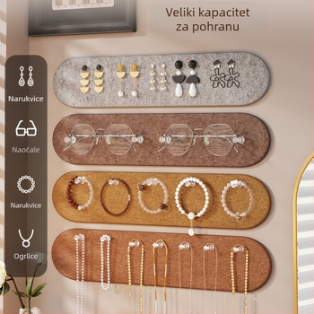 Zidni držač za nakit s felt pločom, višenamjenski organizator za ogrlice i narukvice, 4 razine
