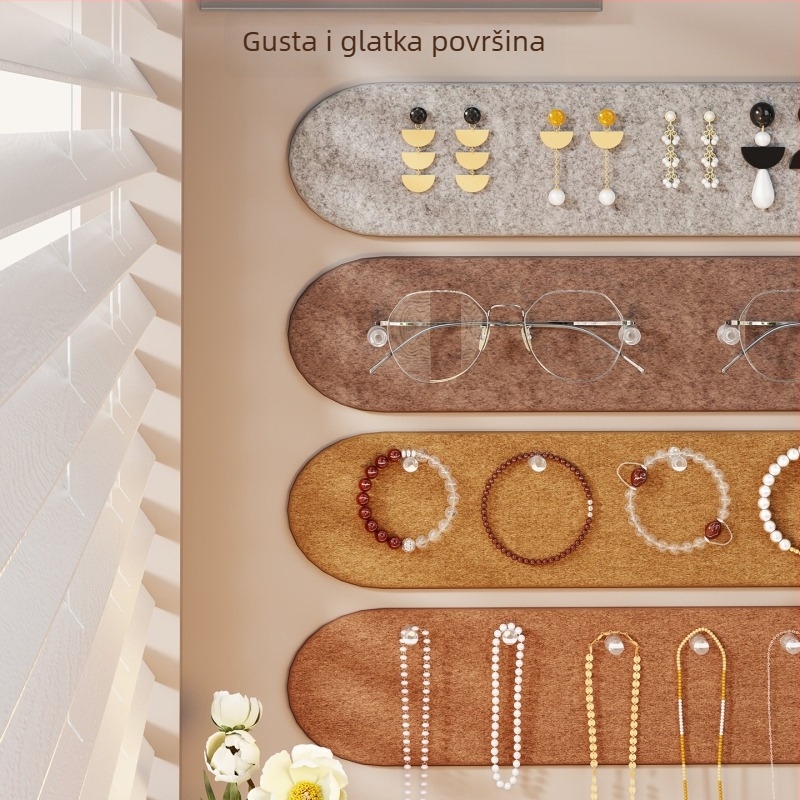 Zidni držač za nakit s felt pločom, višenamjenski organizator za ogrlice i narukvice, 4 razine