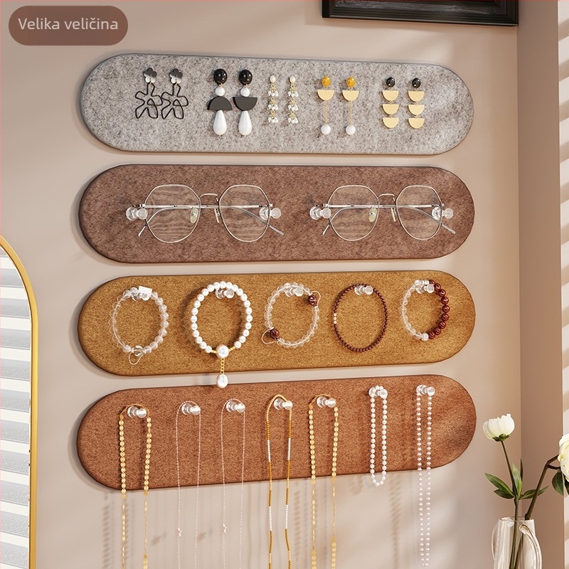 Zidni držač za nakit s felt pločom, višenamjenski organizator za ogrlice i narukvice, 4 razine