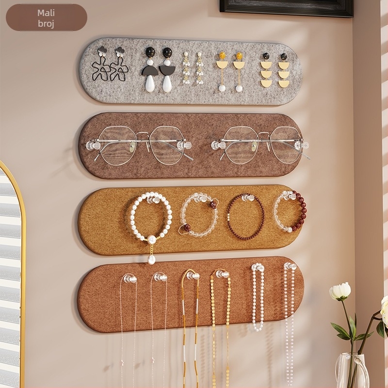 Zidni držač za nakit s felt pločom, višenamjenski organizator za ogrlice i narukvice, 4 razine