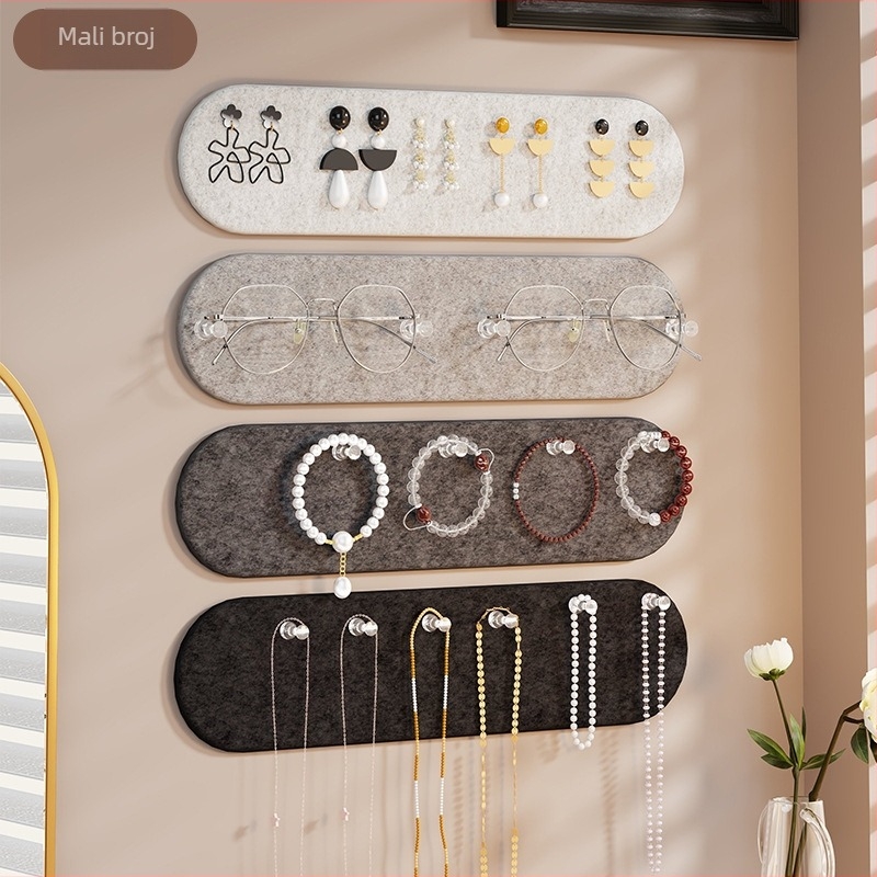 Zidni držač za nakit s felt pločom, višenamjenski organizator za ogrlice i narukvice, 4 razine