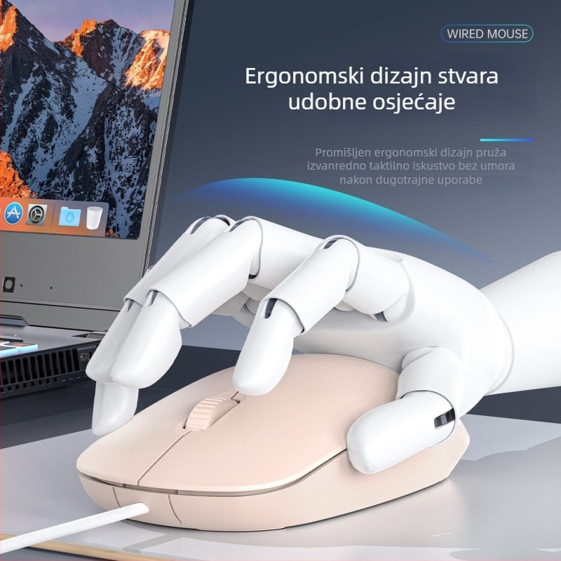 Žičana miša za stolno računalo USB, 1600dpi, 3 tipke, kabel 1.5 m, ergonomska