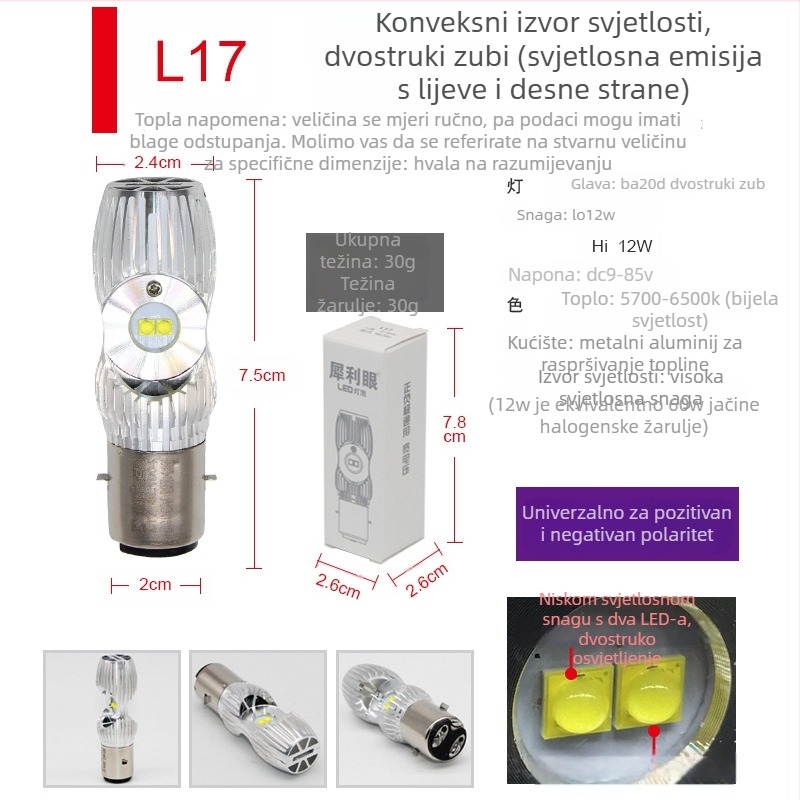 Motocikl LED prednje svjetlo s aluminijskim kućištem, 12–85V, 12/14/16/35W, prednja žarulja, kompatibilno s motociklima i električnim vozilima, modeli L9E, V2, L18, L17