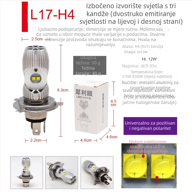 Motocikl LED prednje svjetlo s aluminijskim kućištem, 12–85V, 12/14/16/35W, prednja žarulja, kompatibilno s motociklima i električnim vozilima, modeli L9E, V2, L18, L17