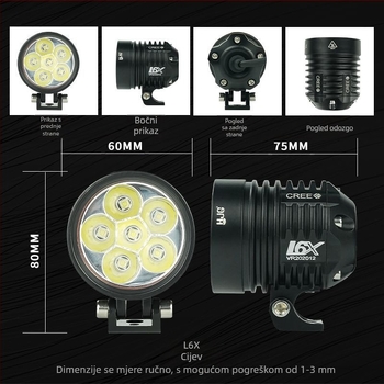 LED svjetlo za motocikl s teleskopki podesivim cijevima i vanjskim laserskim topom, IP68, 20–45W, 12–80V, univerzalna kompatibilnost, trajanje 30.000 sati