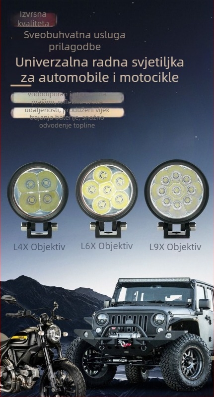 LED svjetlo za motocikl s teleskopki podesivim cijevima i vanjskim laserskim topom, IP68, 20–45W, 12–80V, univerzalna kompatibilnost, trajanje 30.000 sati
