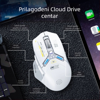 IN9 trojmódna bežična Bluetooth miša za igre i ured, 10000 DPI, 6 tipki, ergonomska