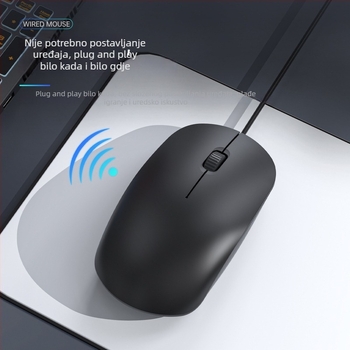 Žični optički miš s tihim radom, USB, kompatibilan s prijenosnicima i stolnim računalima, 1600 DPI, 3 tipke, dimenzije 110 × 60 × 26 mm