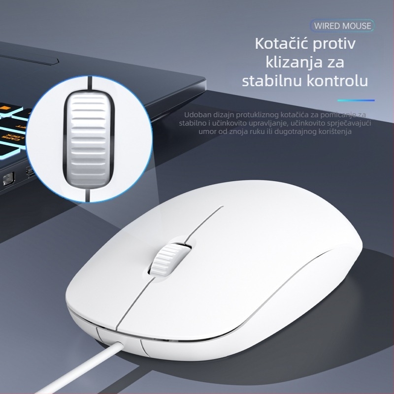 Žični optički miš s tihim radom, USB, kompatibilan s prijenosnicima i stolnim računalima, 1600 DPI, 3 tipke, dimenzije 110 × 60 × 26 mm