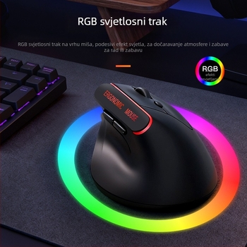Ergonomska bežično punjiva bežična miš s dvostrukim režimom 2.4G i Bluetooth, vertikalni dizajn, 6 tipki, 1600 DPI