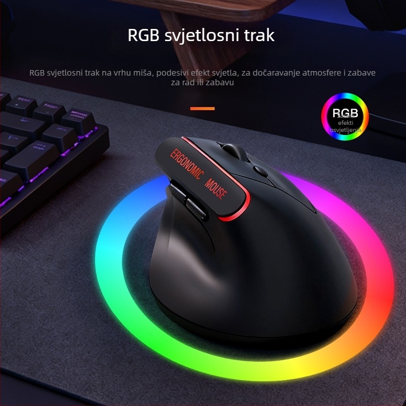Ergonomska bežično punjiva bežična miš s dvostrukim režimom 2.4G i Bluetooth, vertikalni dizajn, 6 tipki, 1600 DPI