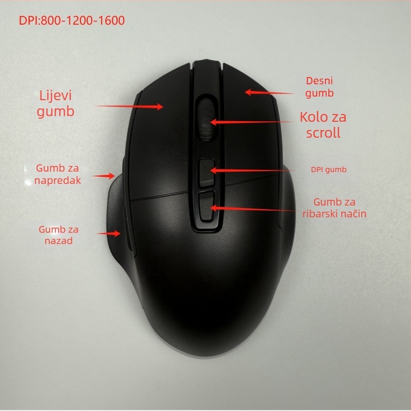 Gaming miš W601 – 12800 DPI, USB, 2.4G bežično, 7 tipki, Macro podrška