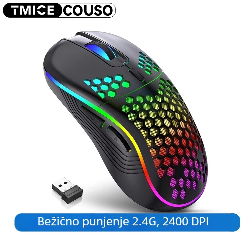 Bežični gaming miš s RGB osvjetljenjem, 2.4G USB, DPI prilagodljiv 2600, 6 tipki, domet 10 m (2.4G bežična veza, USB sučelje, DPI prilagodljiv 2600, 6 tipki, domet 10 m)