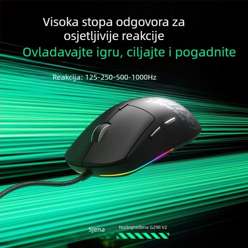 Žično gaming miš s optičkim senzorom, 6 tipki, 3000 DPI, USB kabel 1,8 m