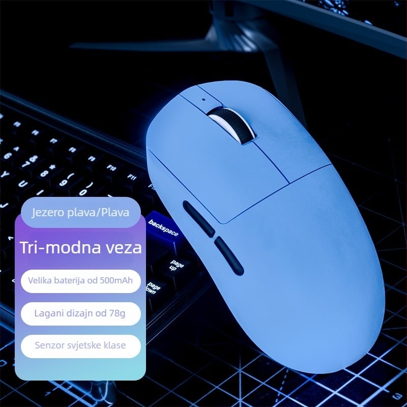 Gaming miš s tri načina: bežični 2.4G, Bluetooth i žični, 6400 DPI, 7 tipki, USB sučelje.