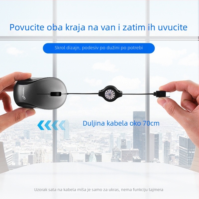 Optički USB žični miš, 1000 DPI, 3 tipke, za prijenosna računala, 78 cm kabel