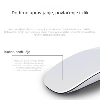 Bluetooth miš za Mac prijenosnik – 1600 DPI, 2 tipke, Type-C napajanje, bežično povezivanje, dodirni kotačić