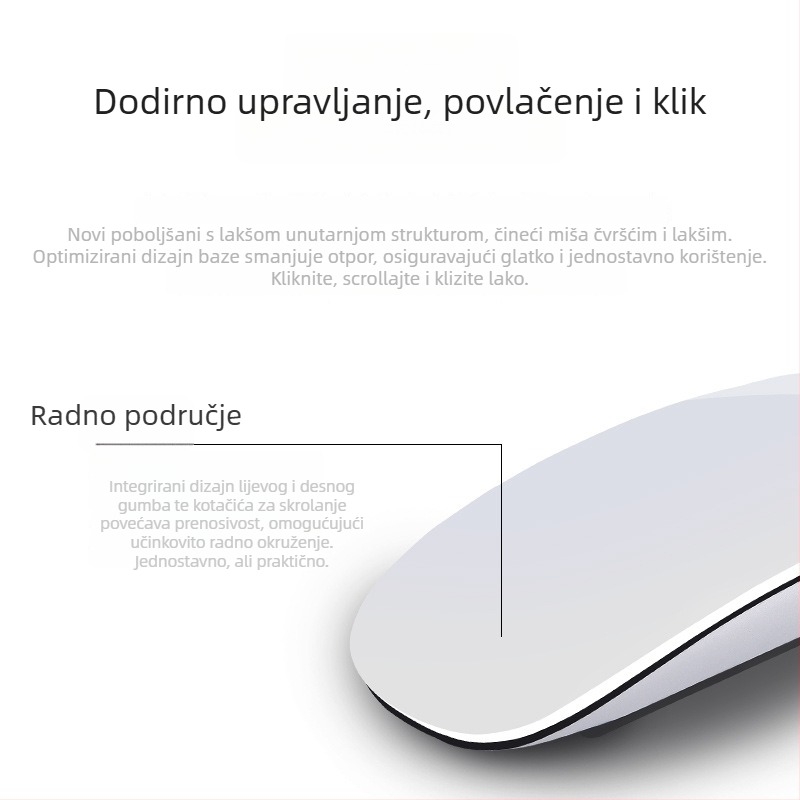 Bluetooth miš za Mac prijenosnik – 1600 DPI, 2 tipke, Type-C napajanje, bežično povezivanje, dodirni kotačić