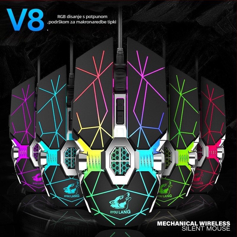 Freedom Wolf V8 žičana gaming miša s makro programiranjem, DPI 3200, 7 programabilnih tipki, USB, 4 razine DPI, kabel dužine 1,4 m