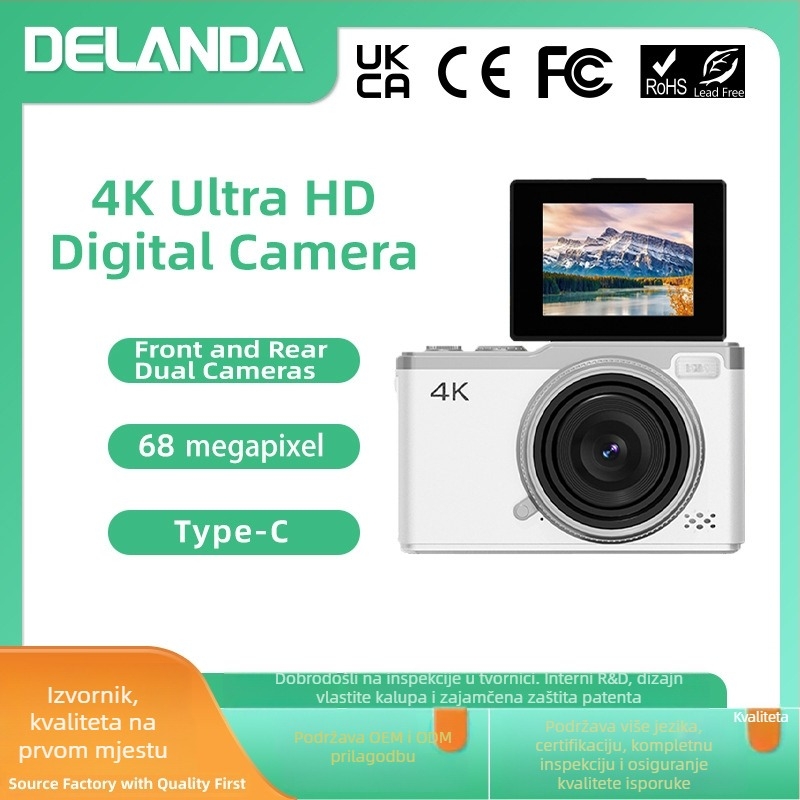 DELANDA D72 bezzrcalna kamera — 64 MP senzor, 2,4\" LCD zaslon, elektronička stabilizacija slike, fiksni objektiv, potpuno ručno upravljanje