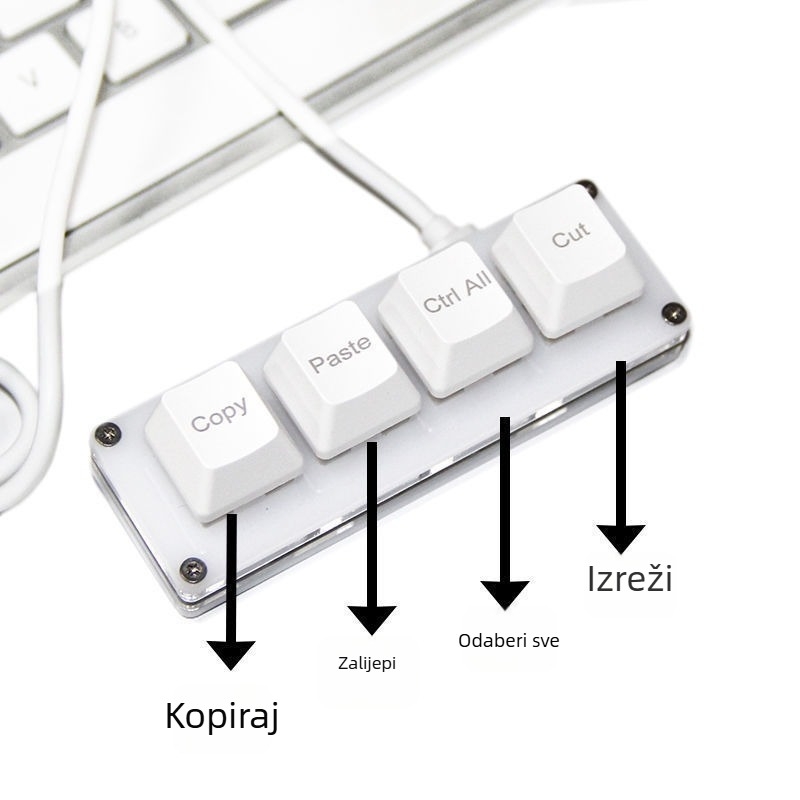 USB kabelski panel sa 4 tipke za prečice: Kopiranje, Umetanje, Odabir svega i Izrezivanje – Mini mehanička tipkovnica s RGB rasvjetom