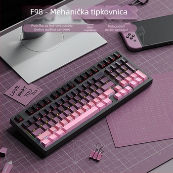 Gaming mehanička tipkovnica sa zelenim prekidačima, više od 98 tipki, žičana USB-C veza, RGB osvjetljenje