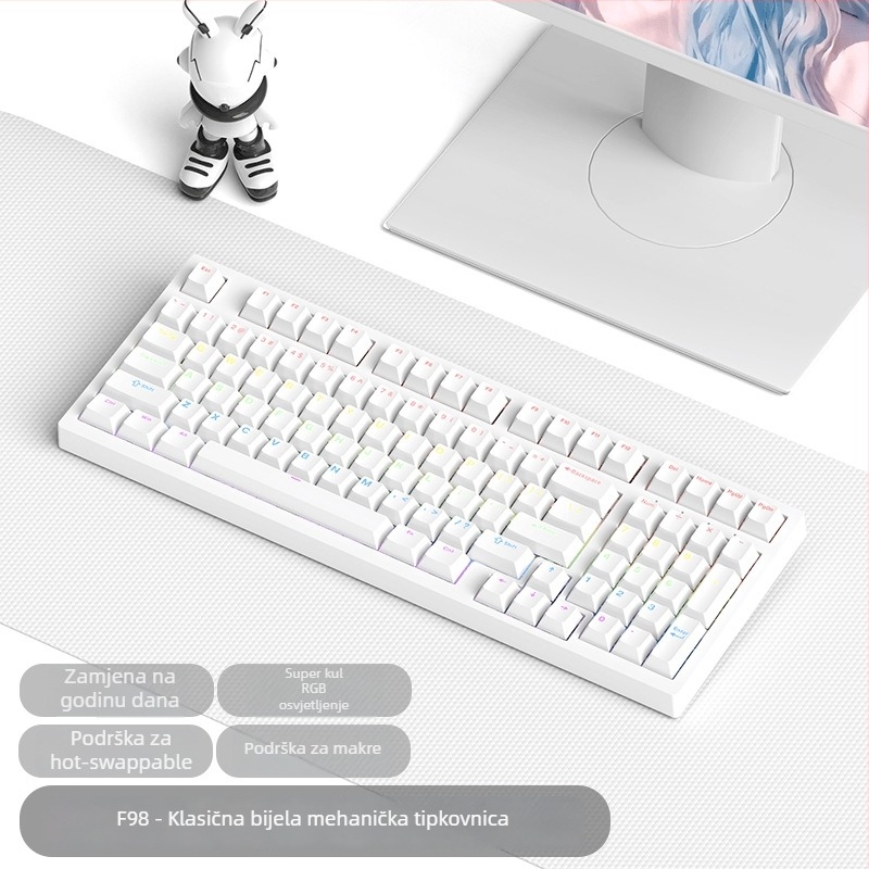 Gaming mehanička tipkovnica sa zelenim prekidačima, više od 98 tipki, žičana USB-C veza, RGB osvjetljenje