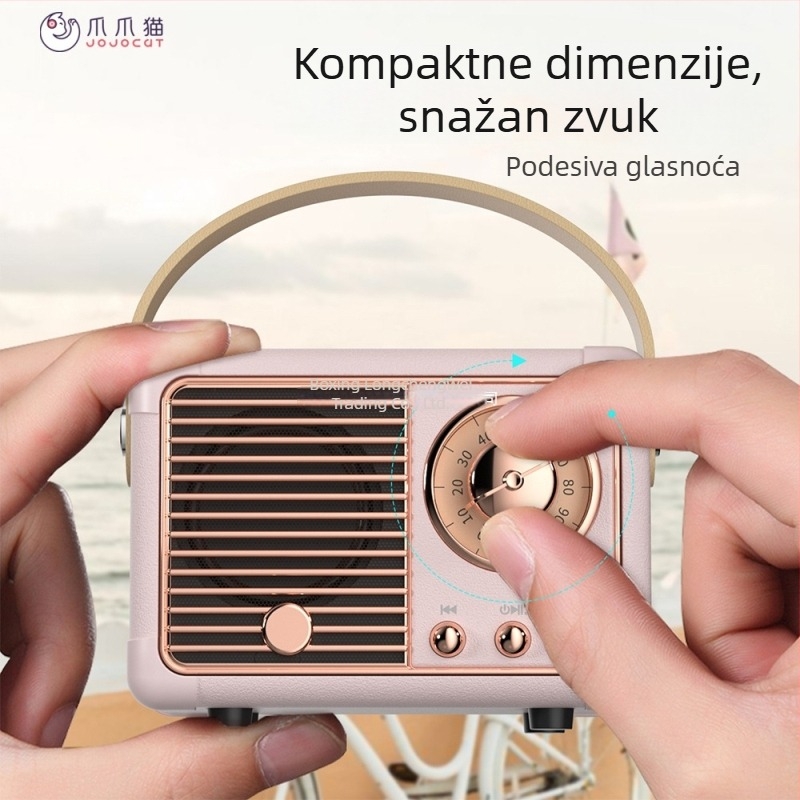Retro Bluetooth zvučnik sa subwooferom, Bluetooth 5.0, IPX7 vodootporan, Izlazna snaga 3W, Frekvencijski raspon 100Hz–20kHz, SNR ≥70dB