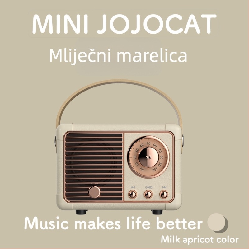 Retro Bluetooth zvučnik sa subwooferom, Bluetooth 5.0, IPX7 vodootporan, Izlazna snaga 3W, Frekvencijski raspon 100Hz–20kHz, SNR ≥70dB