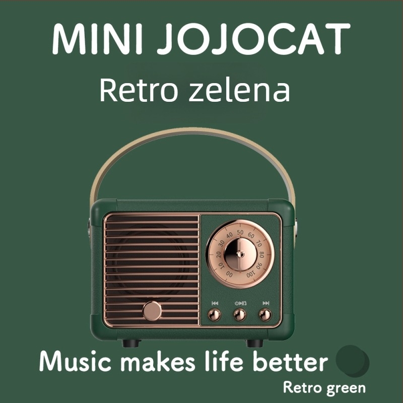 Retro Bluetooth zvučnik sa subwooferom, Bluetooth 5.0, IPX7 vodootporan, Izlazna snaga 3W, Frekvencijski raspon 100Hz–20kHz, SNR ≥70dB