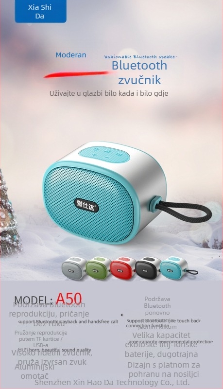 Prijenosni Bluetooth zvučnik sa subwooferom - 10W, BT 5.0, 100Hz-20kHz, SNR ≥75 dB, doseg 15 m
