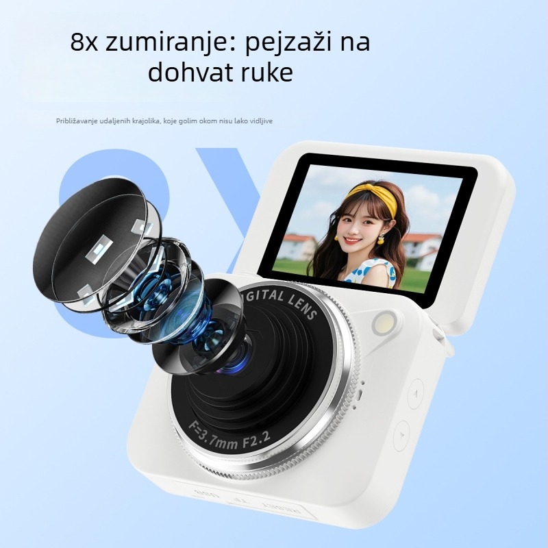 Selfie kamera s CMOS senzorom od 8 MP, 8x optički zum, rotirajući LCD, elektronička stabilizacija slike, prioritet lica