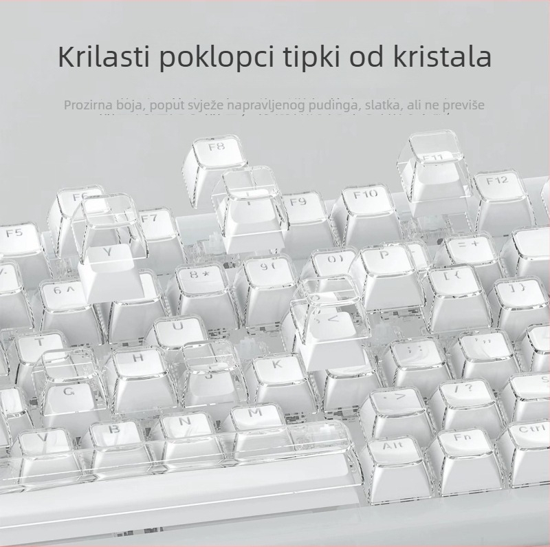 Mehanička tipkovnica s Cross-axis prekidačima | Prozirni gravirani PC keycaps, komplet od 136 tipki, žičano povezivanje, vodootpornost