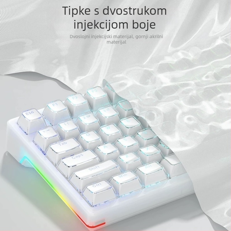 Mehanička tipkovnica s Cross-axis prekidačima | Prozirni gravirani PC keycaps, komplet od 136 tipki, žičano povezivanje, vodootpornost