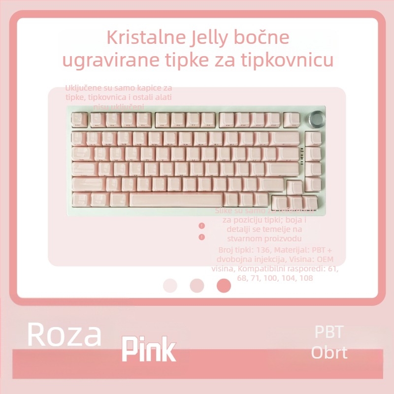 Set kapica za tipke za mehaničku tipkovnicu, 136 tipki, ABS materijal, dvostruko bojena injekcija kristalnog želatinoznog dizajna, bočne gravirane oznake, kompatibilno s optičkim prekidačima (model K68_)