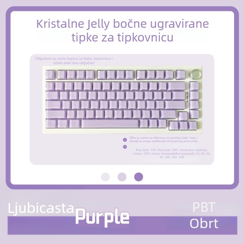 Set kapica za tipke za mehaničku tipkovnicu, 136 tipki, ABS materijal, dvostruko bojena injekcija kristalnog želatinoznog dizajna, bočne gravirane oznake, kompatibilno s optičkim prekidačima (model K68_)