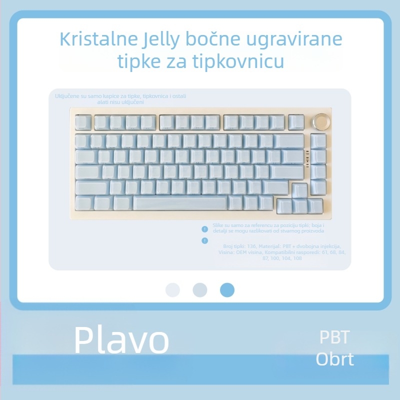 Set kapica za tipke za mehaničku tipkovnicu, 136 tipki, ABS materijal, dvostruko bojena injekcija kristalnog želatinoznog dizajna, bočne gravirane oznake, kompatibilno s optičkim prekidačima (model K68_)