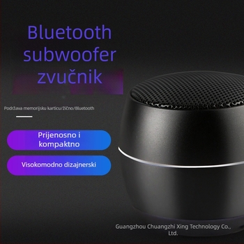 Bežični Bluetooth mini zvučnik s metalnim kućištem, Bluetooth 5.3, raspon frekvencija 60 Hz–15 kHz, SNR ≥70 dB, ugrađena baterija 300–500 mAh, nazivna snaga 3 W