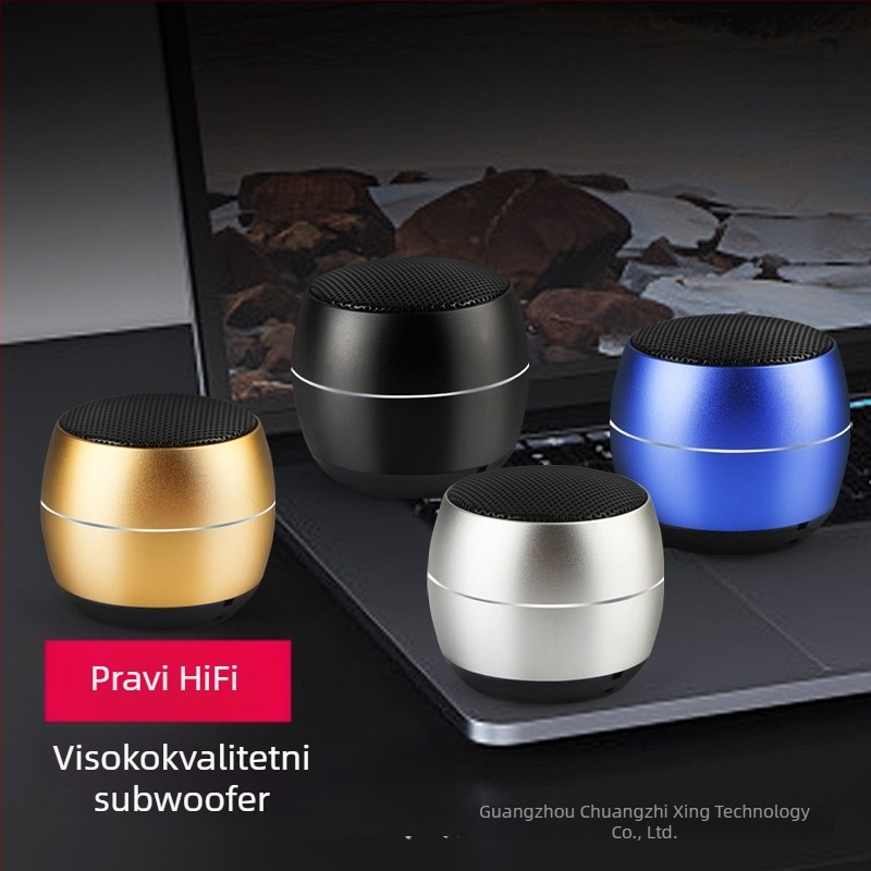 Bežični Bluetooth mini zvučnik s metalnim kućištem, Bluetooth 5.3, raspon frekvencija 60 Hz–15 kHz, SNR ≥70 dB, ugrađena baterija 300–500 mAh, nazivna snaga 3 W