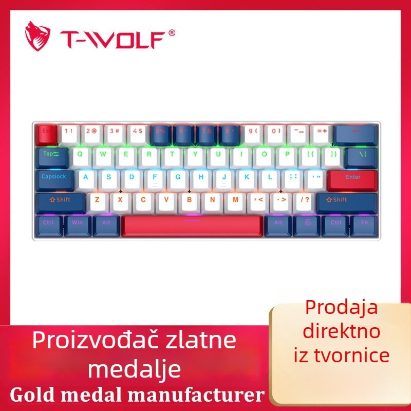 T-wolf T60 mehanička tipkovnica, 61 tipki, USB žičano povezivanje, RGB osvjetljenje, podrška za prilagodbu