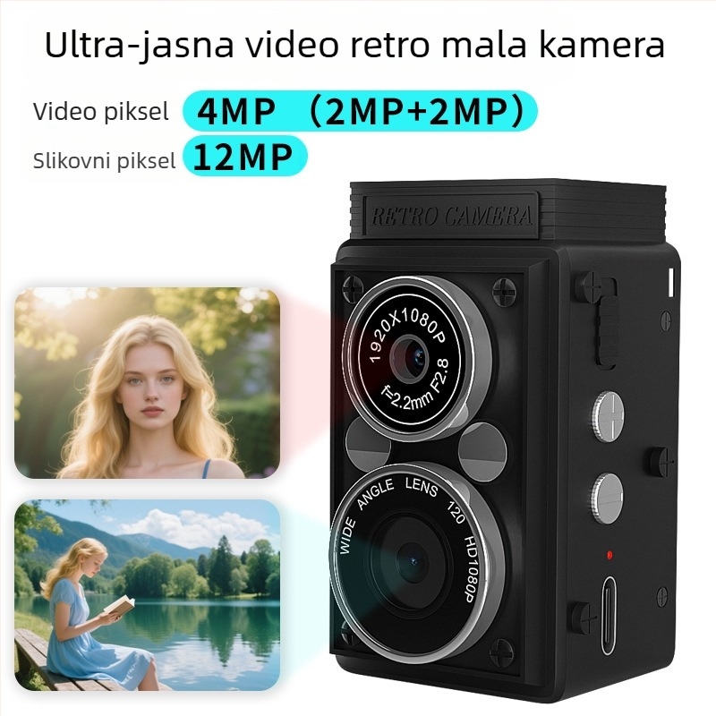 Retro kamera s dvostrukim objektivom za djecu, prijenosna HD kamera za bilježenje života, dugotrajna baterija